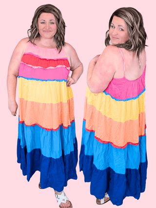 11- Dress/Romp/Jump Steffie Rainbow Blocked Maxi Dress plus size clothing