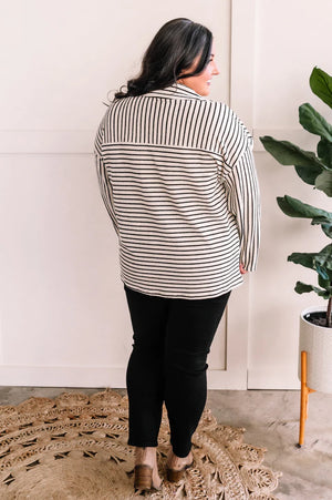 Lilly LaceUp Front Sweater in Ivory & Black Stripes