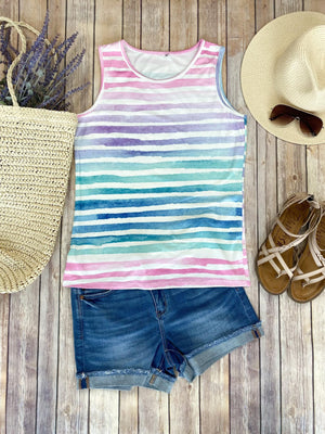 Sunset Stripes Brushed + Breezy Cool Rainbow Tank