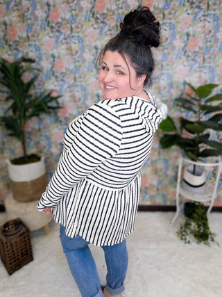 Susan Babydoll Hoodie in Textured Stripes (2 colors)-2- Long Sleeve Tops-BE STAGE-Styled by Stacked - A Plus Size Women's Boutique in Lakeville, MN