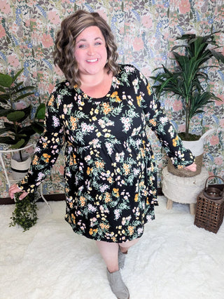 Susanna Babydoll Dress in Black Wildflower-11- Dress/Romp/Jump-HAPTICS-Styled by Stacked - A Plus Size Women's Boutique in Lakeville, MN
