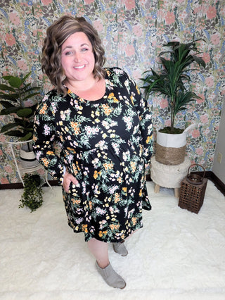 Susanna Babydoll Dress in Black Wildflower-11- Dress/Romp/Jump-HAPTICS-Styled by Stacked - A Plus Size Women's Boutique in Lakeville, MN