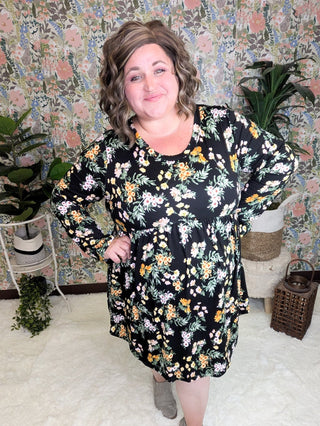 Susanna Babydoll Dress in Black Wildflower-11- Dress/Romp/Jump-HAPTICS-Styled by Stacked - A Plus Size Women's Boutique in Lakeville, MN