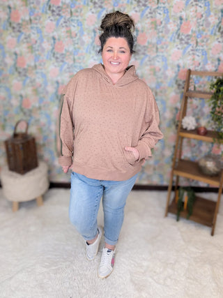3- Hooded Tops Sutton Ditsy Floral Pullover Hoodie in Toffee plus size clothing