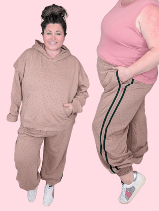 10- Bottoms Non-Denim Sydney Ditsy Floral Joggers in Toffee plus size clothing