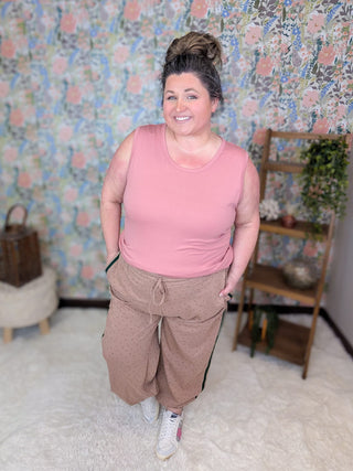 10- Bottoms Non-Denim Sydney Ditsy Floral Joggers in Toffee plus size clothing