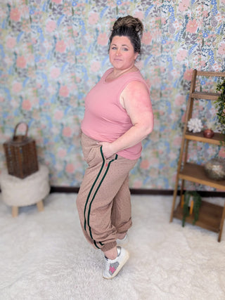 10- Bottoms Non-Denim Sydney Ditsy Floral Joggers in Toffee plus size clothing