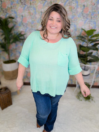 Sylvia Short Sleeve Pocket Sweater in Solids-1- ShortSlv/Slvless Tops-WHITE BIRCH-Styled by Stacked - A Plus Size Women's Boutique in Lakeville, MN