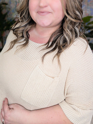 Sylvia Short Sleeve Pocket Sweater in Solids-1- ShortSlv/Slvless Tops-WHITE BIRCH-Styled by Stacked - A Plus Size Women's Boutique in Lakeville, MN
