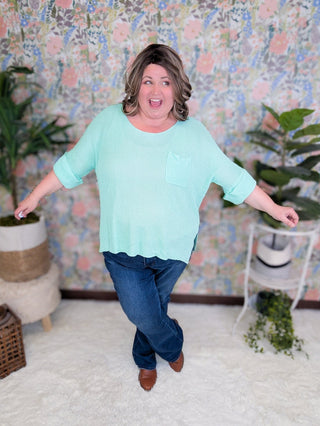 Sylvia Short Sleeve Pocket Sweater in Solids-1- ShortSlv/Slvless Tops-WHITE BIRCH-Styled by Stacked - A Plus Size Women's Boutique in Lakeville, MN