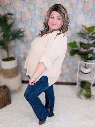 Sylvia Short Sleeve Pocket Sweater in Solids-1- ShortSlv/Slvless Tops-WHITE BIRCH-Styled by Stacked - A Plus Size Women's Boutique in Lakeville, MN