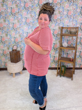 1- ShortSlv/Slvless Tops Sylvie Ribbed Short Sleeve Henley Top plus size clothing