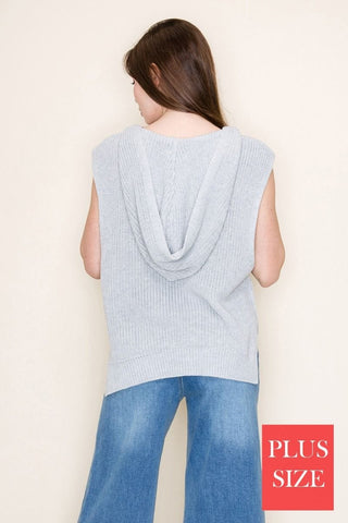 Lara Lightweight Sweater Knit Hooded Vest (2 Colors)-1- ShortSlv/Slvless Tops-WHITE BIRCH-Styled by Stacked - A Plus Size Women's Boutique in Lakeville, MN