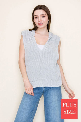 Lara Lightweight Sweater Knit Hooded Vest (2 Colors)-1- ShortSlv/Slvless Tops-WHITE BIRCH-Styled by Stacked - A Plus Size Women's Boutique in Lakeville, MN