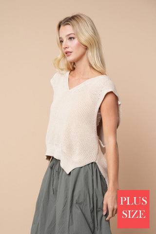 Lara Lightweight Sweater Knit Hooded Vest (2 Colors)-1- ShortSlv/Slvless Tops-WHITE BIRCH-Styled by Stacked - A Plus Size Women's Boutique in Lakeville, MN