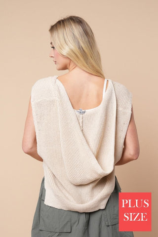 Lara Lightweight Sweater Knit Hooded Vest (2 Colors)-1- ShortSlv/Slvless Tops-WHITE BIRCH-Styled by Stacked - A Plus Size Women's Boutique in Lakeville, MN