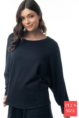 Anya Scoopneck Boxy Pullover in Scuba Solids-2- Long Sleeve Tops-WHITE BIRCH-Styled by Stacked - A Plus Size Women's Boutique in Lakeville, MN