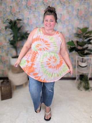 Tabitha Scoopneck Babydoll Tank in Summer Slushie-1- ShortSlv/Slvless Tops-sweet lovely by jen-Styled by Stacked - A Plus Size Women's Boutique in Lakeville, MN