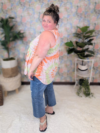 Tabitha Scoopneck Babydoll Tank in Summer Slushie-1- ShortSlv/Slvless Tops-sweet lovely by jen-Styled by Stacked - A Plus Size Women's Boutique in Lakeville, MN