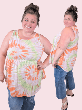Tabitha Scoopneck Babydoll Tank in Summer Slushie-1- ShortSlv/Slvless Tops-sweet lovely by jen-Styled by Stacked - A Plus Size Women's Boutique in Lakeville, MN