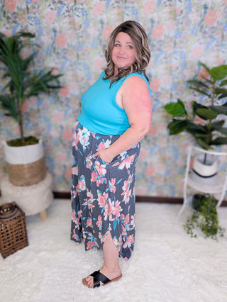 Talaya Scoopbottom Maxi Skirt in Florals (4 Colors)-10- Bottoms Non-Denim-sweet lovely by jen-Styled by Stacked - A Plus Size Women's Boutique in Lakeville, MN