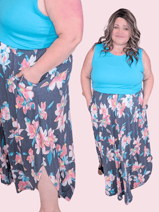 Talaya Scoopbottom Maxi Skirt in Florals (4 Colors)-10- Bottoms Non-Denim-sweet lovely by jen-Styled by Stacked - A Plus Size Women's Boutique in Lakeville, MN