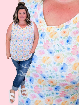 Talia Luxe Vneck Tank in Florals plus size clothing