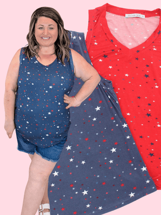 Talia Luxe Vneck Tank in Liberty Stars plus size clothing
