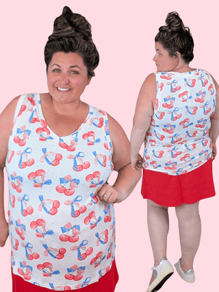 Talia Luxe Vneck Tank in Patriotic Cherry plus size clothing