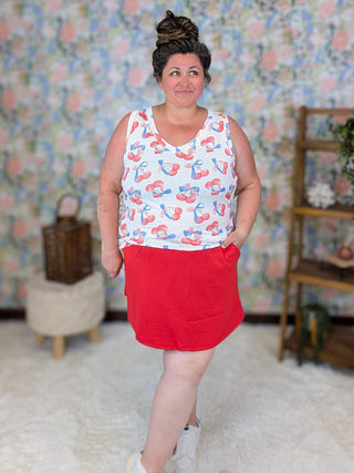 Talia Luxe Vneck Tank in Patriotic Cherry plus size clothing