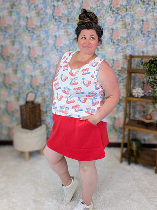 Talia Luxe Vneck Tank in Patriotic Cherry plus size clothing