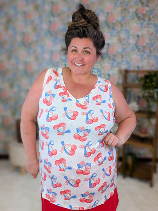 Talia Luxe Vneck Tank in Patriotic Cherry plus size clothing