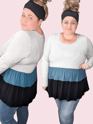 Talia Teal Blocked Shaping Top-2- Long Sleeve Tops-BE STAGE-Styled by Stacked - A Plus Size Women's Boutique in Lakeville, MN