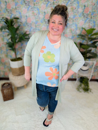 Tamara Short Sleeve Dolman in Boho Floral on Blue-1- ShortSlv/Slvless Tops-BE STAGE-Styled by Stacked - A Plus Size Women's Boutique in Lakeville, MN