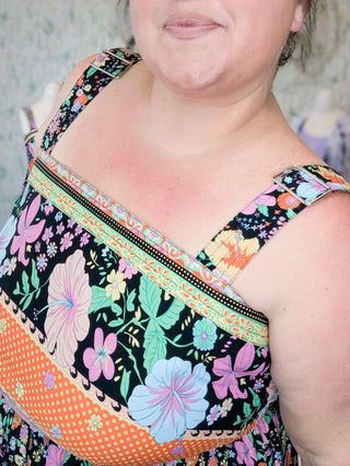 Tanya Midi Dress in Boho Floral on Black-11- Dress/Romp/Jump-WHITE BIRCH-Styled by Stacked - A Plus Size Women's Boutique in Lakeville, MN
