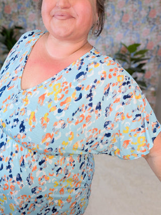 Tati Kimono Cut Short Sleeve Babydoll Top in Animal Prints-1- ShortSlv/Slvless Tops-BE STAGE-Styled by Stacked - A Plus Size Women's Boutique in Lakeville, MN