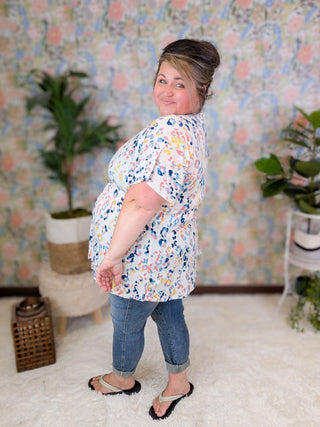 Tati Kimono Cut Short Sleeve Babydoll Top in Animal Prints-1- ShortSlv/Slvless Tops-BE STAGE-Styled by Stacked - A Plus Size Women's Boutique in Lakeville, MN