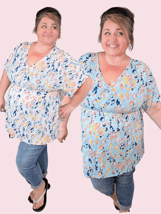 Tati Kimono Cut Short Sleeve Babydoll Top in Animal Prints-1- ShortSlv/Slvless Tops-BE STAGE-Styled by Stacked - A Plus Size Women's Boutique in Lakeville, MN