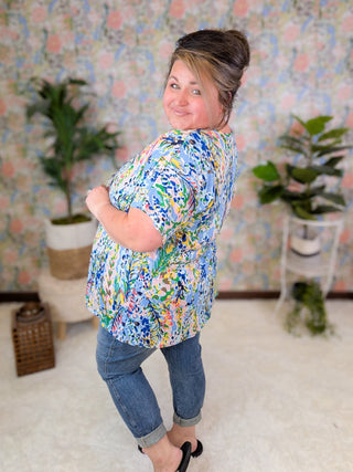 Tatiana Botanical Print Kimono Cut Top (2 Colors)-1- ShortSlv/Slvless Tops-BE STAGE-Styled by Stacked - A Plus Size Women's Boutique in Lakeville, MN