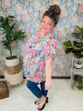 Tatiana Botanical Print Kimono Cut Top (2 Colors)-1- ShortSlv/Slvless Tops-BE STAGE-Styled by Stacked - A Plus Size Women's Boutique in Lakeville, MN
