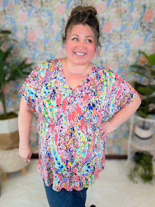 Tatiana Botanical Print Kimono Cut Top (2 Colors)-1- ShortSlv/Slvless Tops-BE STAGE-Styled by Stacked - A Plus Size Women's Boutique in Lakeville, MN