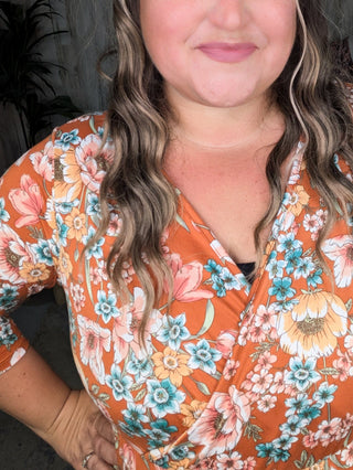 Taylor Faux-Wrap 3/4 Sleeve Dress in Florals (3 Colors)-11- Dress/Romp/Jump-Michelle Mae-Styled by Stacked - A Plus Size Women's Boutique in Lakeville, MN