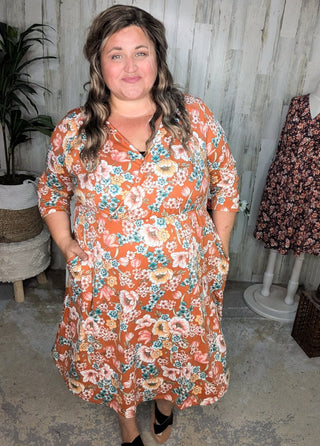 Taylor Faux-Wrap 3/4 Sleeve Dress in Florals (3 Colors)-11- Dress/Romp/Jump-Michelle Mae-Styled by Stacked - A Plus Size Women's Boutique in Lakeville, MN