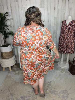Taylor Faux-Wrap 3/4 Sleeve Dress in Florals (3 Colors)-11- Dress/Romp/Jump-Michelle Mae-Styled by Stacked - A Plus Size Women's Boutique in Lakeville, MN