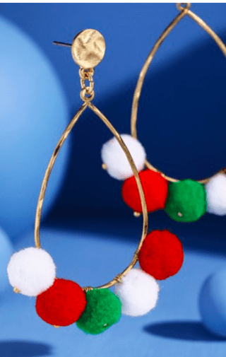 Teardrop Earrings w/Xmas Poms-12- Accessories & Gifts-urbanista-Styled by Stacked - A Plus Size Women's Boutique in Lakeville, MN