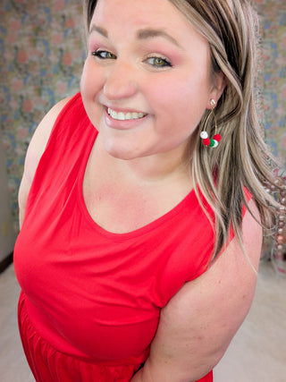 Teardrop Earrings w/Xmas Poms-12- Accessories & Gifts-urbanista-Styled by Stacked - A Plus Size Women's Boutique in Lakeville, MN