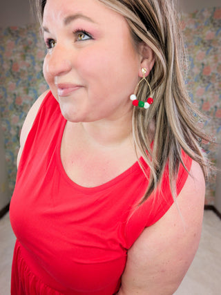 Teardrop Earrings w/Xmas Poms-12- Accessories & Gifts-urbanista-Styled by Stacked - A Plus Size Women's Boutique in Lakeville, MN