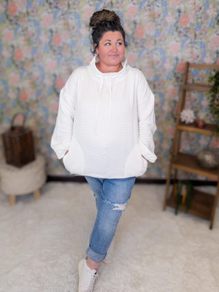 2- Long Sleeve Tops Teresa Waffle Knit Funnel Neck Top in Ivory plus size clothing
