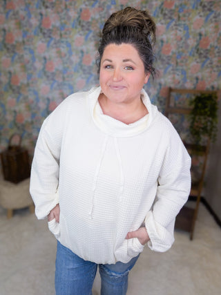 2- Long Sleeve Tops Teresa Waffle Knit Funnel Neck Top in Ivory plus size clothing