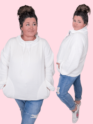 2- Long Sleeve Tops Teresa Waffle Knit Funnel Neck Top in Ivory plus size clothing